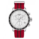 Tissot Quickster Chronograph NBA Chicago Bulls Jam Tangan Tali NATO Merah Dial Putih Untuk Pria - T095.417.17.037.04