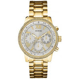 Guess Multi-function Diamonds White Dial Gold Steel Strap Watch for Women - W0559L2