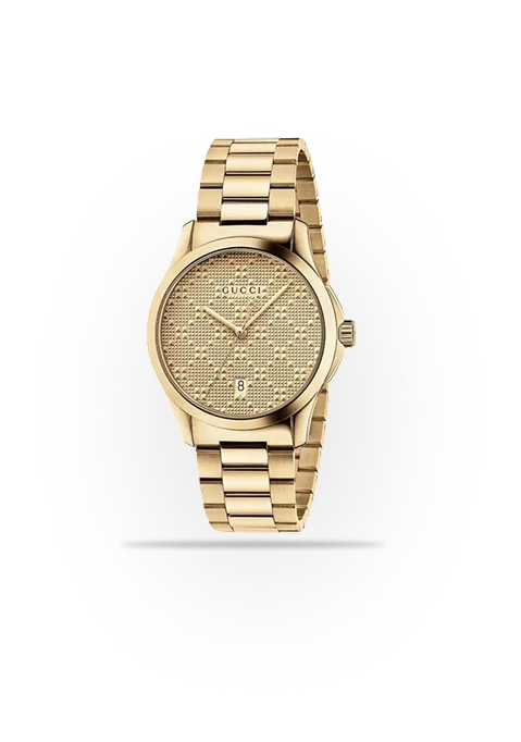 Gucci G Timeless Gold Dial Gold Steel Strap Watch For Women - YA126553