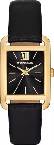 Michael Kors Monroe Three Hand Black Dial Black Leather Strap