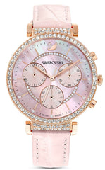 Swarovski Passage Chrono Pink Dial Pink Leather Strap Watch for Women