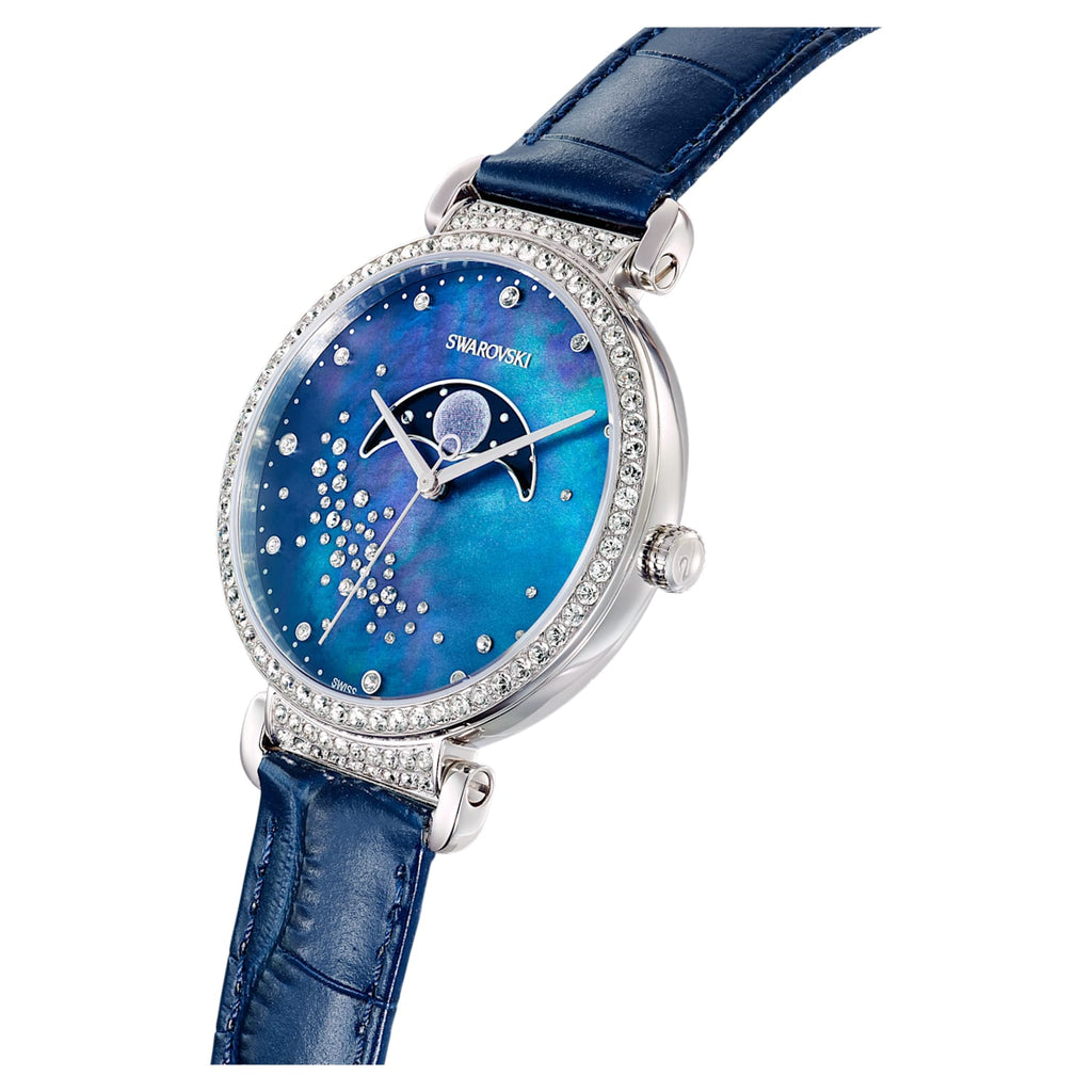 Swarovski Passage Moon Phase Blue Dial Blue Leather Strap Watch for Women -  5613320