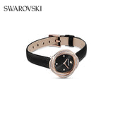 Swarovski Crystal Flower Black Dial Black Leather Strap Watch for Women - 5552421