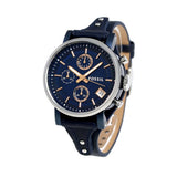 Fossil Boyfriend Sport Chronograph Blue Dial Blue Leather Strap Watch for Women - ES4113