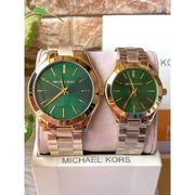 Michael Kors Slim Runway Green Dial Gold Steel Strap Watch for Women - MK3435