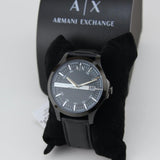 Armani Exchange Hampton Quartz Blue Dial Black Leather Strap Watch for Men - AX2411