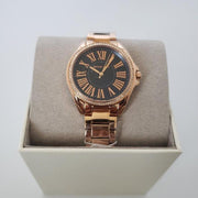 Michael Kors Kacie Three Hand Black Dial Rose Gold Steel Strap Watch for Women - MK6930