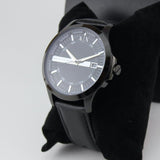 Armani Exchange Hampton Quartz Blue Dial Black Leather Strap Watch for Men - AX2411