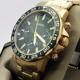 Fossil Bannon Multifunction Chronograph Green Dial Gold Steel Strap Watch for Men - BQ2493