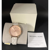 Michael Kors Jayne Three Hand Rose Gold Dial White Leather Strap Watch For Women - MK7128