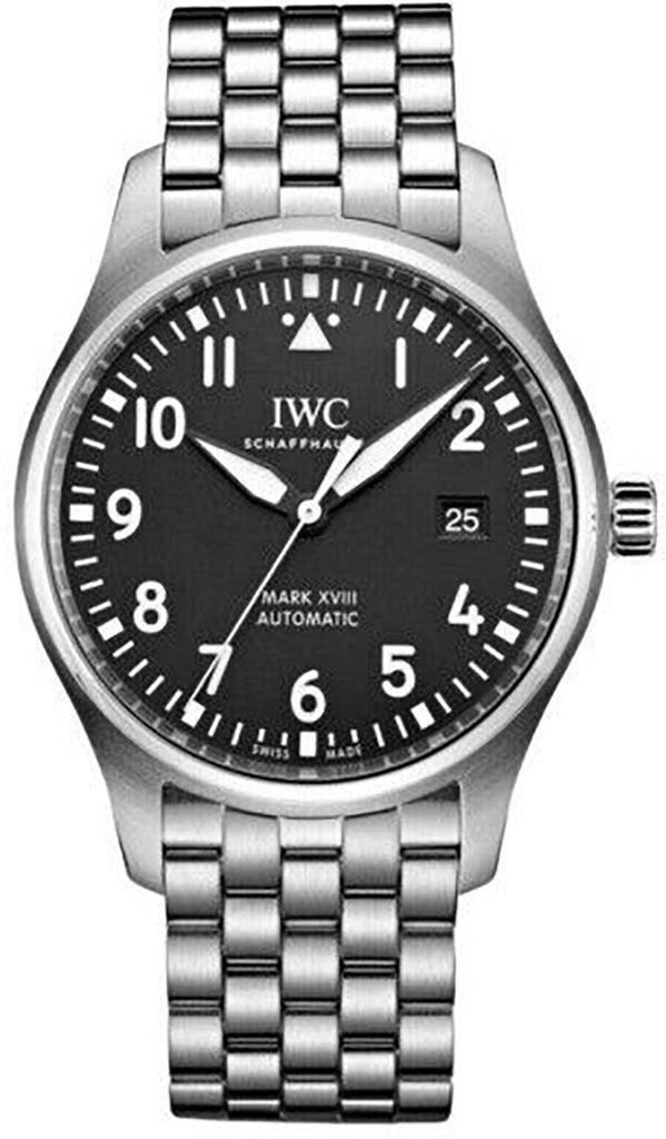 IWC Pilot s Watch Mark XVIII Black Dial Silver Steel Strap Watch for Men