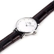 Daniel Wellington York White Dial Brown Leather Strap Watch For Women - DW00100069