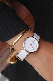 Daniel Wellington Petite Dover Quartz White Dial White NATO Strap Watch For Women - DW001000313