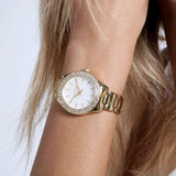 Michael Kors Liliane Mother of Pearl White Dial Gold Steel Strap Watch For Women - MK4555