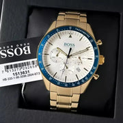 Hugo Boss Trophy Chronograph White Dial Gold Steel Strap Watch for Men - 1513631