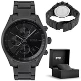 Hugo Boss Grand Prix Black Dial Black Steel Strap Watch for Men - 1513676