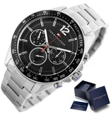 Tommy Hilfiger Luke Chronograph Quartz Black Dial Silver Steel Strap Watch for Men - 1791104