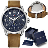 Tommy Hilfiger Briggs Chronograph Blue Dial Brown Leather Strap Watch for Men - 1791424