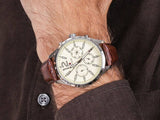 Tommy Hilfiger Gavin Chronograph White Dial Brown Leather Strap Watch for Men - 1791467