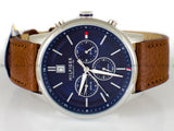 Tommy Hilfiger Kyle Multifunction Blue Dial Brown Leather Strap Watch for Men - 1791629