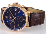 Tommy Hilfiger Daniel Blue Dial Brown Leather Strap Watch for Men - 1710418