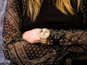 Guess Frontier Diamonds Gold Dial Gold Steel Strap Watch For Women - W1156L2