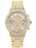 Guess Moonlight Multi Function Diamonds Gold Dial Gold Steel Strap Watch for Women - GW0320L2