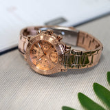 Guess Cosmic Chronograph Rose Gold Dial Rose Gold Steel Strap Watch for Women - GW0465L2