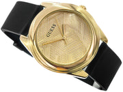 Guess Cubed Analog Gold Dial Black Silicone Strap Watch For Women - GW0665L1