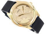 Guess G Twist Gold Dial Black Leather Strap Watch for Women - W0911L3
