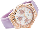 Guess Starlight Diamonds White Dial Purple Rubber Strap Watch for Women - W0846L6