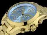 Michael Kors Bradshaw Chronograph Blue Dial Gold Steel Strap Watch For Women - MK5975