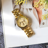 Michael Kors Runway Chronograph Gold Dial Gold Steel Strap Watch For Women - MK7323