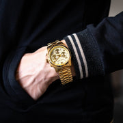 Michael Kors Runway Chronograph Gold Dial Gold Steel Strap Watch For Women - MK7323