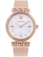 Versace Meander White Dial Rose Gold Mesh Bracelet Watch for Women - VELW00620