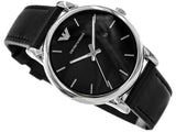 Emporio Armani Classic Quartz Black Dial Black Leather Strap Watch For Men - AR1692