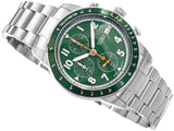 Fossil Sport Tourer Chronograph Green Dial Silver Steel Strap Watch for Men - FS6048