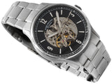 Fossil Forrester Automatic Skeleton Black Dial Silver Steel Strap Watch for Men - ME3180