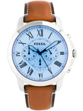 Fossil Grant Chronograph Blue Dial Brown Leather Strap Watch for Men - FS5184