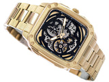 Fossil Inscription Automatic Skeleton Black Dial Gold Steel Strap Watch for Men - BQ2573