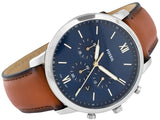 Fossil Neutra Chronograph Blue Dial Brown Leather Strap Watch for Men - FS5453