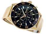 Hugo Boss Admiral Chronograph Black Dial Gold Mesh Bracelet Watch for Men - 1513906