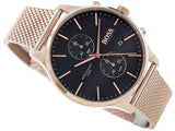 Hugo Boss Associate Black Dial Rose Gold Mesh Bracelet Watch for Men - 1513806