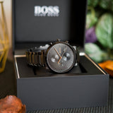 Hugo Boss Integrity Chronograph Black Dial Black Steel Strap Watch for Men - 1513780