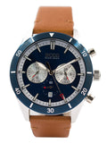 Hugo Boss Santiago Chronograph Blue Dial Brown Leather Strap Watch for Men - 1513860