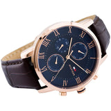 Tommy Hilfiger Kane Chronograph Blue Dial Brown Leather Strap Watch for Men - 1791399