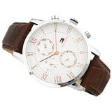 Tommy Hilfiger Kane Chronograph Quartz White Dial Brown Leather Strap Watch for Men - 1791400