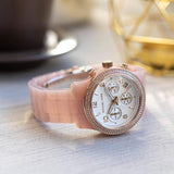 Michael Kors Runway Chronograph White Dial Pink Steel Strap Watch for Women - MK7424