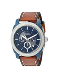 Fossil Machine Chronograph Blue Dial Brown Leather Strap Watch for Men - FS5232