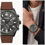 Fossil Brox Multifunction Grey Dial Brown Leather Strap Watch for Men - BQ2800